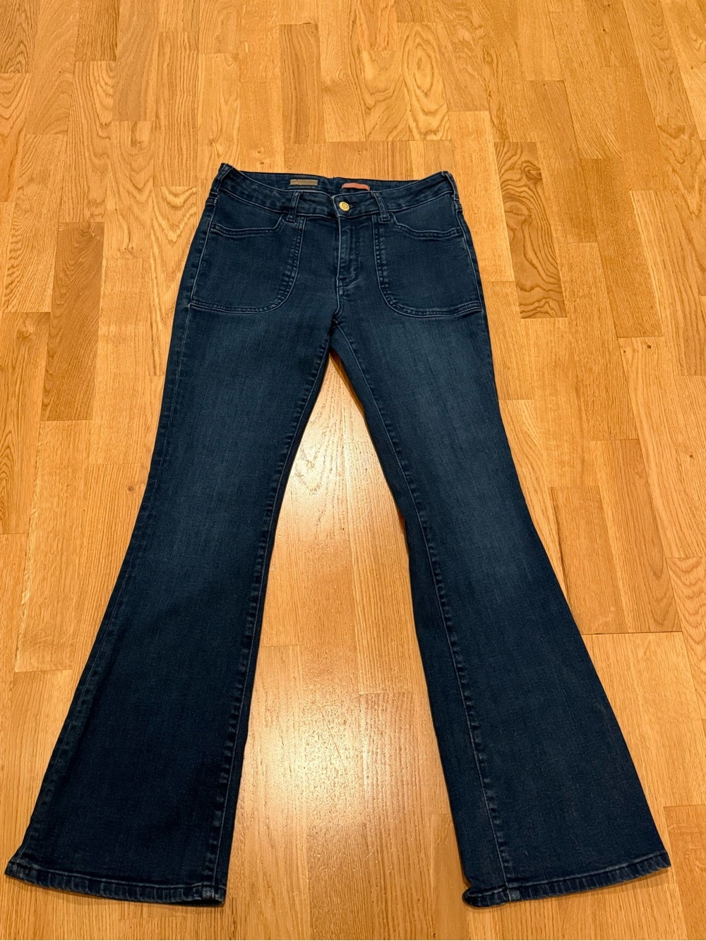 Pilcro Women's Dark Indigo Flare Jeans with Front Patch Pockets